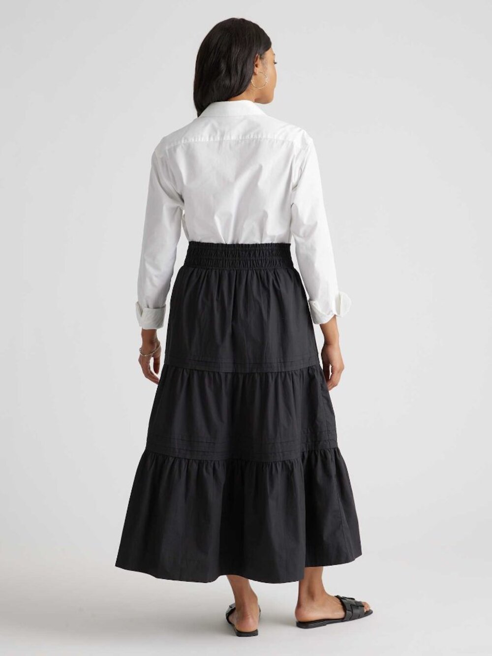 Poplin Tiered Maxi Skirt in Black - Picture 6 of 8
